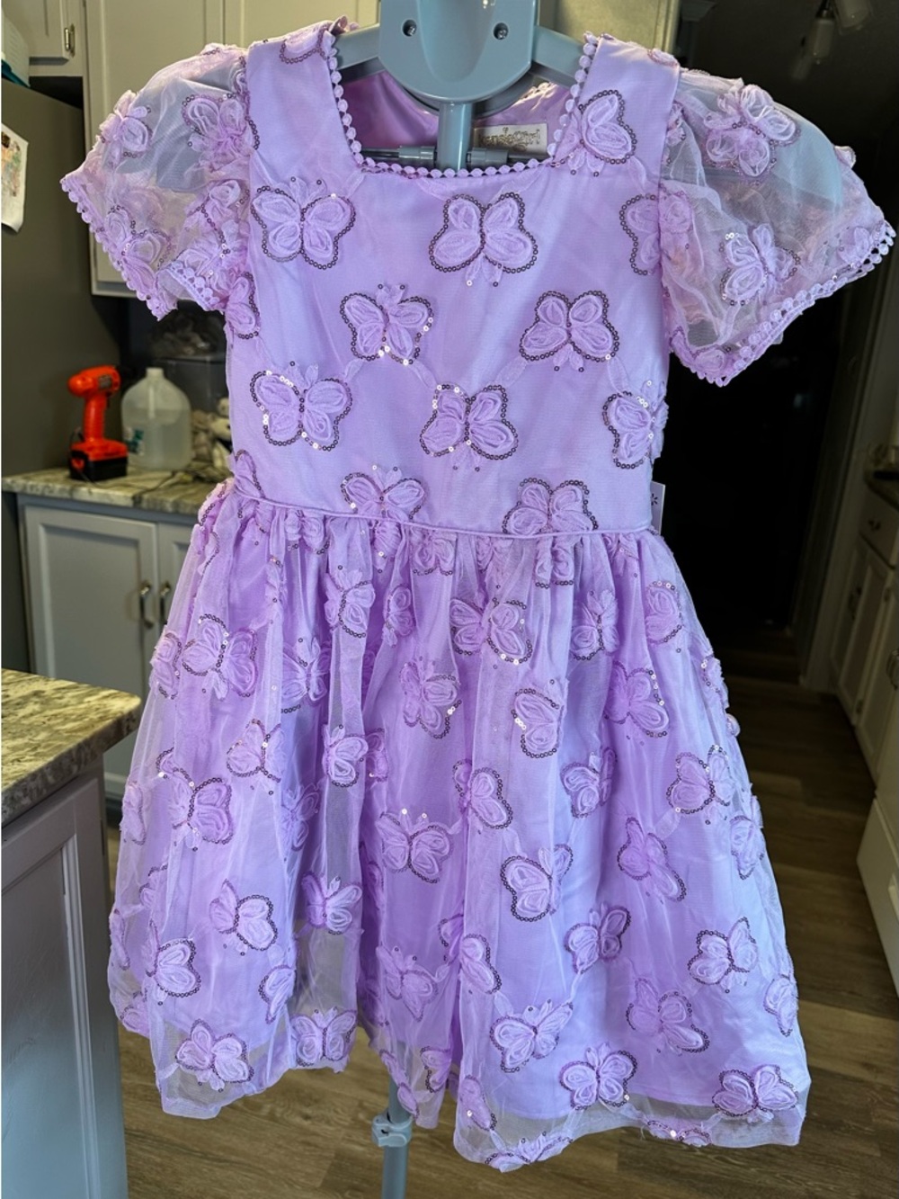 Lavender Butterfly Embroidered Kids Dress